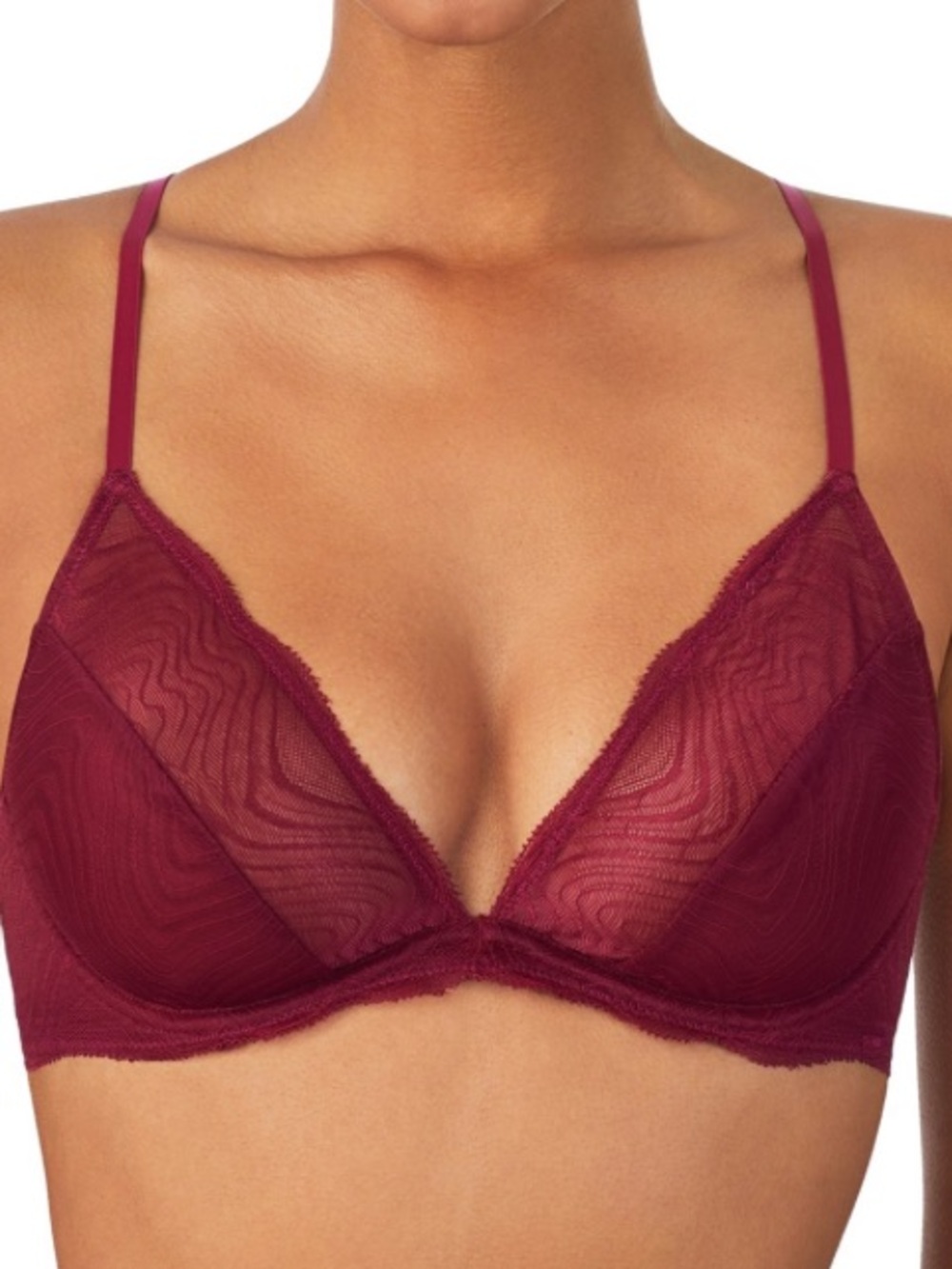 DKNY Wave Lace Unlined Bra, Garnet, Size: 38C